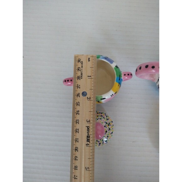 Vintage 2005 Hand Painted Signed Tea Set Pot Sugar Bowl Creamer patchwork - Picture 9 of 16